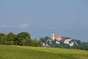 Upper Bavaria Christian Architecture Drucke: View of the Andechs Monastery in summer