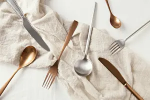 Tableware Arrangement Drucke: Top view arrangement beautiful tableware table