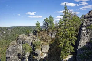 Saxon Switzerland Landscape Drucke: View from Bastei Bridge to rock formations
