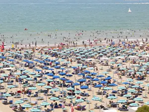 European Tourism Destination Drucke: View of the beach with parasols