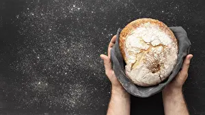 High Calorie Baked Goods Drucke: Top view bread concep with copy space