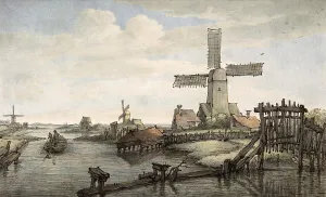 Dutch Canal Scene Drucke: View of a Canal with Three Windmills