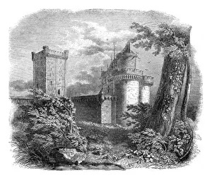 Vintage Castle Illustration Drucke: View of part of the castle Alencon