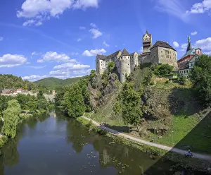Deserted Castle In Czech Republic Drucke: View of the castle and the river Cheb