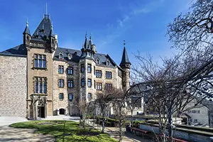 Blue Sky Germany Drucke: A view of the castle in Wernigerode under a blue sky