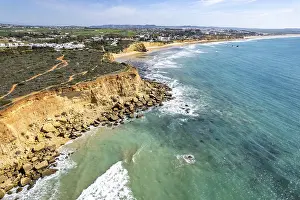 Steep Cliff Landscape Photography Drucke: View over the cliffs with beach bays Calas de Conil