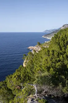 Rocky Escarpment Landscape Drucke: View over the cliffs and the sea, Majorca, Spain