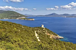 Drucke von Blick auf die Küste mit dem Bollo-Turm, Capo Caccia-Halbinsel, Nationalpark Porto Conte, Alghero, Sardinien, Mittelmeer, Italien Alghero Drucke: Blick auf Küstenlinie mit Bollo-Turm.