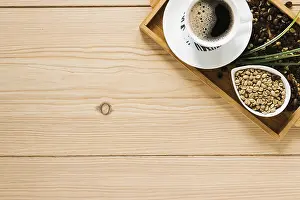 Top View Image Drucke: Top view coffee tray with copy space
