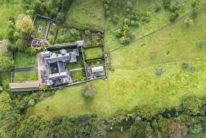 Deserted Castle In Devon Drucke: Top Down view of Compton Castle