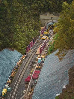 Southern Germany Autumn Landscape Drucke: View of construction work on tracks and tunnels