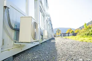 Southern Germany Refugee Crisis Drucke: Side view of containers with air conditioning