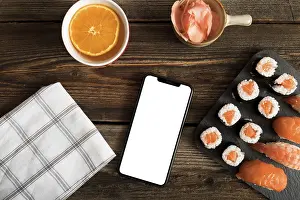 Healthy Eating Options Drucke: Top view copy paste with sushi