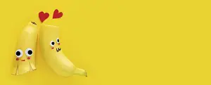 Conceptual Food Photography Drucke: Top view cute bananas frame with