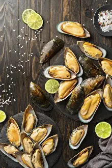 Seafood Composition Drucke: Top view delicious seafood composition4