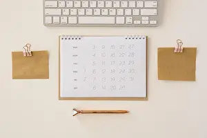 Top View Office Work Drucke: Top view desk calendar memory notes