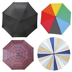 Isolated On White Background Studio Shot Drucke: Top view of four different open parasols
