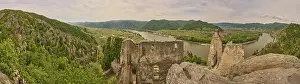 Historic Fortification Austria Drucke: View from Durnstein castle in spring