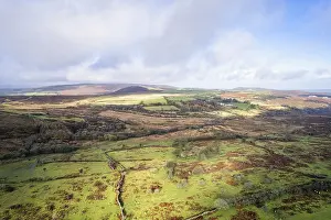 Haytor Rocks Aerial Photography Drucke: View over Emsworthy Mire from a drone