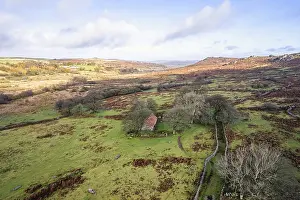 Emsworthy Mire Landscape Photo Drucke: View over Emsworthy Mire from a drone