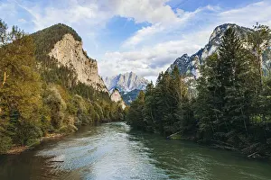 Styria Austria Drucke: View of the Enns, Odstein in the background