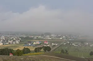 Japanese Countryside Scenery Drucke: View of the farm from the top of a mountain