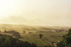 Japanese Countryside Scenery Drucke: View of the farm from the top of a mountain