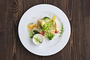 Fresh Fish Recipe Drucke: Top view of fried zander with rice