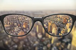 Digitally Generated Image Drucke: View through glasses sharp with glasses unsharp without glasses 3d rendering