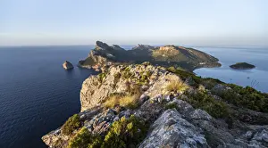 Balearic Islands Coastline Drucke: View of headland with cliffs and sea