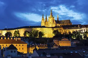 Twilight Urban Environment Drucke: View over the historic centre to the castle