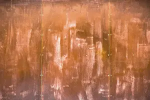 Deserted Landscape Photo Drucke: Front view and horizontal of a rusty panel