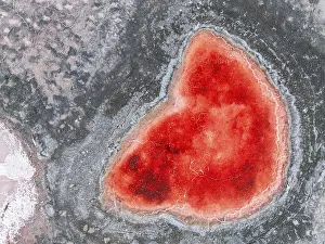 Colorful Mountain Scenery Drucke: Top view, this image captures a striking red