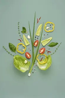 Vegetable Salad Drucke: Top view of ingredients for vegetable salad