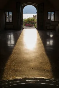 Deserted Mansion In Europe Drucke: View from the inside of a city villa