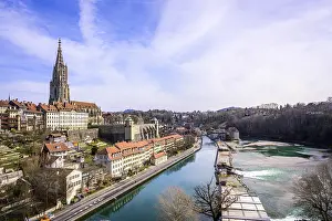 Drucke von Blick vom Kirchenfeldbrücke auf die Altstadt, Berner Münster und Aare, Schwarze 4., Innere Stadt, Bern, Kanton Bern, Schweiz Bern Drucke: Blick vom Kirchenfeldbrücke auf die Altstadt.