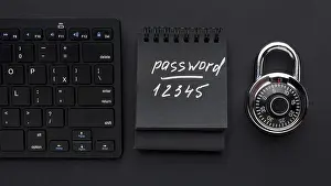 Symbolic Picture Of Security Drucke: Top view lock with password keyboard