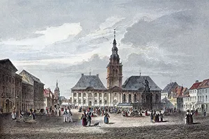 Historic German City View Drucke: View of Mannheim, Marktplatz square
