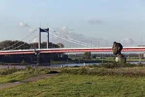 Rhine Bridge Duisburg Drucke: View from the Mercatorinsel to the Friedrich-Ebert-Bridge