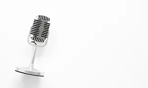 Top View Drucke: Top view microphone with copy space