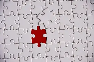 Copy Space Concept Drucke: Top view of missing jigsaw puzzle