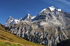 Swiss Alps Mountain Range Drucke: View of Mt. Eiger, Mt. Moench and Mt