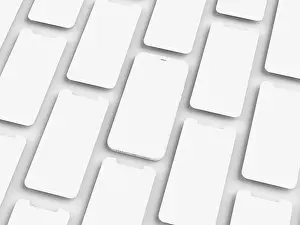 Bilder Datiert 9. Januar 2024: Eine oberste Ansicht von mehreren weißen Smartphones