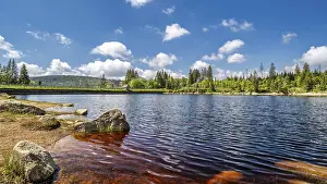 Central Europe Waterfront Scene Drucke: A view of the Oderteich in the Harz Mountains under a blue sky