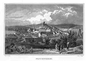 Deserted Town In Germany Drucke: View of Pappenheim, drawing of Lebschee