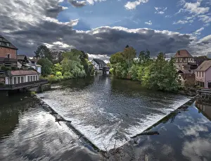 Lauf An Der Pegnitz Germany Drucke: View of the Pegnitz with the river weir