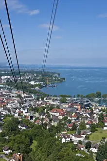 Drucke von Blick von der Pfaender Seilbahn über Bregenz, Pfaender Berg, Bodensee, Vorarlberg, Österreich, Europa See Drucke: Blick vom Pfaender-Seilbahn über Bregenz.