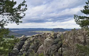 Central Europe Panoramic View Drucke: View from the Pfaffenstein in black and white