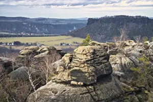 Elbe Sandstone Mountains Panorama Drucke: View from the Pfaffenstein in black and white