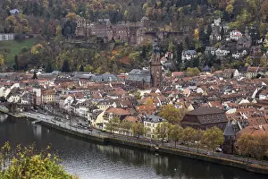 Historic Centre Europe Drucke: View from Philsophenweg to Neckar